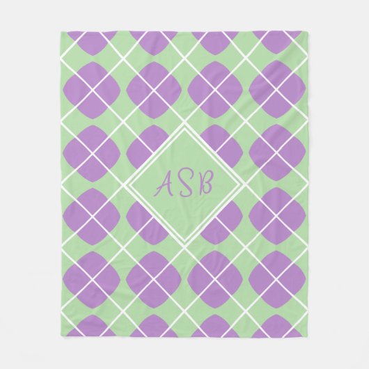 Pastel Mint Purple Argyle Modern Monogram Fleecedecke (Vorderseite)