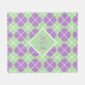 Pastel Mint Purple Argyle Modern Monogram Fleecedecke (Vorderseite (Horizontal))