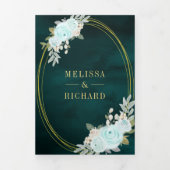 Pastel Mint Rose alle in einem QR-Code Aquamarine Dreifach Gefaltete Einladung (Cover)