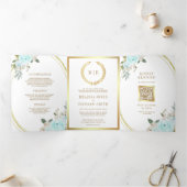 Pastel Mint-Rose in einem QR-Code Dreifach Gefaltete Einladung (Innenseite)