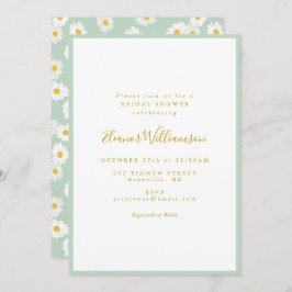 Pastel Mint Sage Retro Daisy Floral Bridal Shower Einladung