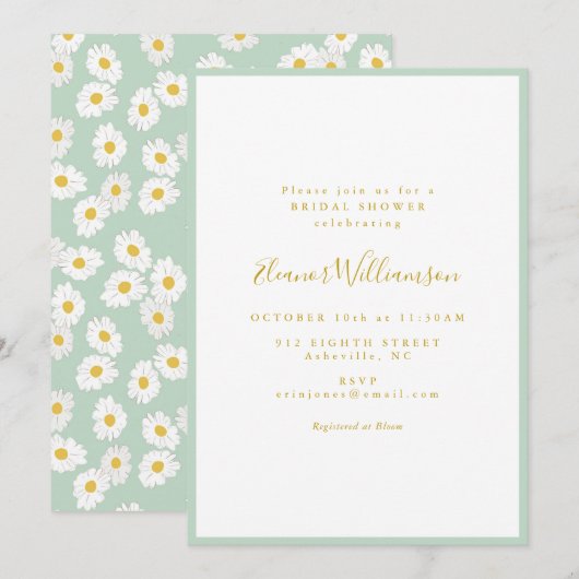 Pastel Mint Sage Retro Daisy Floral Bridal Shower Einladung (Vorne/Hinten)