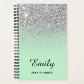 Pastel Mint Silver Glitzer Ombre Personalisiert Planer (Vorderseite)