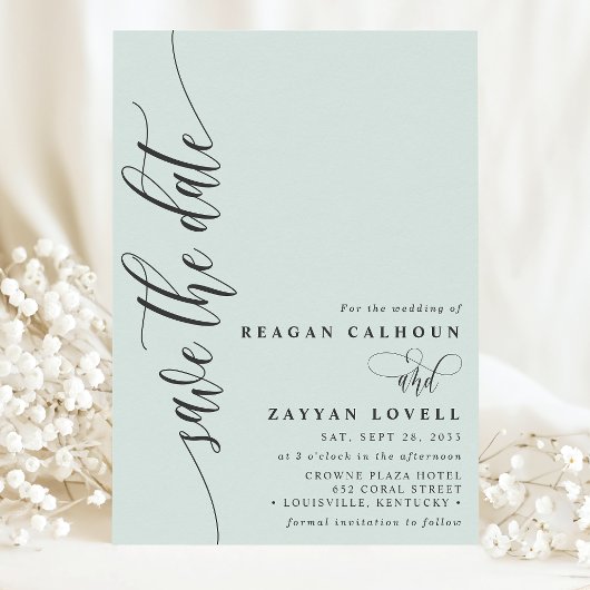 Pastel Mint Simple Modern Script Save the Date