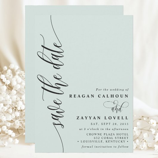 Pastel Mint Simple Modern Script Save the Date
