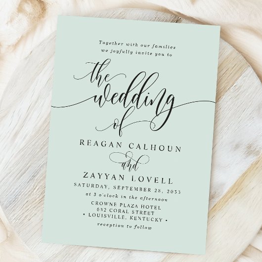 Pastel Mint Simple Modern Script Wedding Einladung