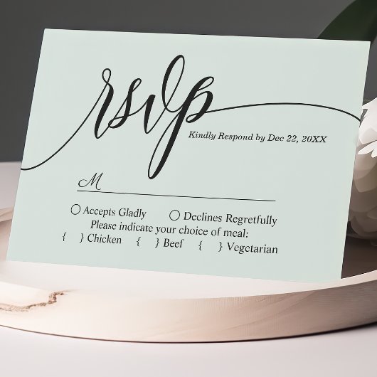 Pastel Mint Simple Script Wedding RSVP Card