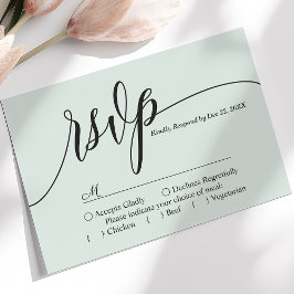 Pastel Mint Simple Script Wedding RSVP Card Karte