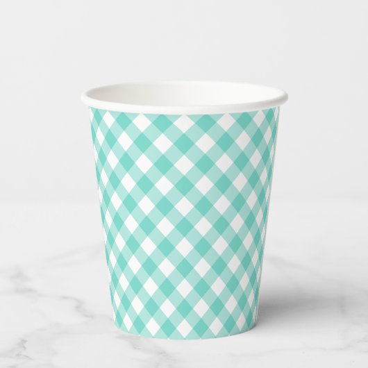 Pastel Mint Turquoise Gingham Paper Cups Pappbecher (Rückseite)
