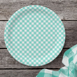 Pastel Mint Turquoise Gingham Pappteller