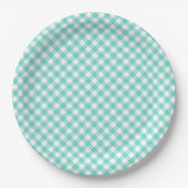 Pastel Mint Turquoise Gingham Pappteller (Vorderseite)