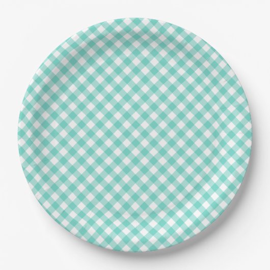 Pastel Mint Turquoise Gingham Pappteller (Vorderseite)