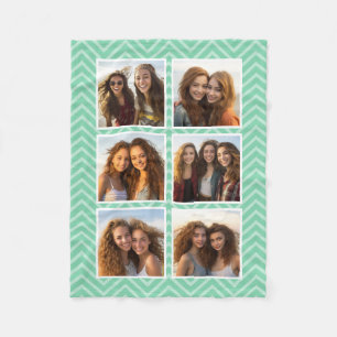 Pastel Mint Zickzack Muster Trendy 6 Foto Collage Fleecedecke