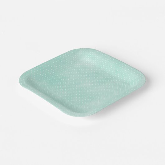 Pastel Minty Blue Turquoise Tiny Polka Dots Pappteller (Gewinkelt)