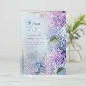 Pastel Misty Hydrangea Gilded Gold Frame Wedding Einladung (Stehend Vorderseite)