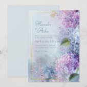 Pastel Misty Hydrangea Gilded Gold Frame Wedding Einladung (Vorne/Hinten)