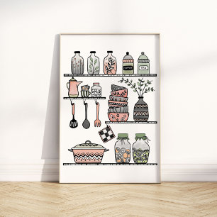 Pastel Mitte des Jahrhunderts Boho-chic Kitchen Wa Poster