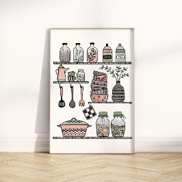Pastel Mitte des Jahrhunderts Boho-chic Kitchen Wa Poster
