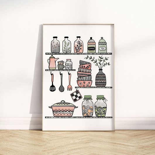 Pastel Mitte des Jahrhunderts Boho-chic Kitchen Wa Poster