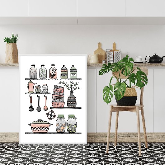 Pastel Mitte des Jahrhunderts Boho-chic Kitchen Wa Poster
