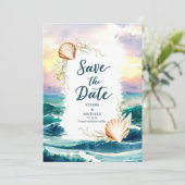 Pastel Modern Beach Weddin Save The Date (Stehend Vorderseite)