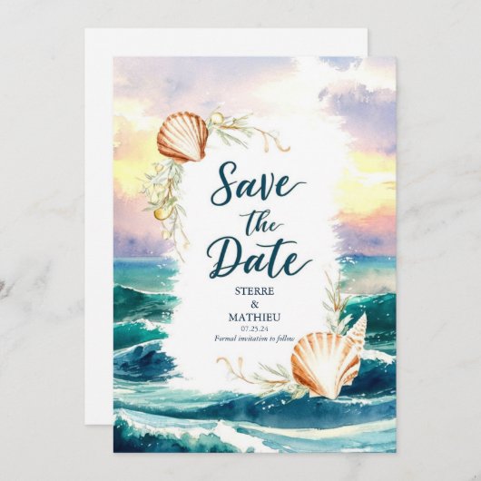 Pastel Modern Beach Weddin Save The Date (Vorne/Hinten)