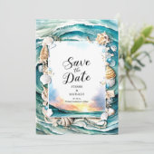Pastel Modern Beach Wedding Save The Date (Stehend Vorderseite)