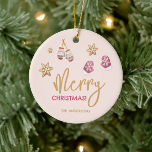 Pastel Modern Christmas Pattern Keramik Ornament