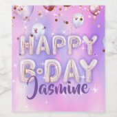 Pastel Modern Glam Trendy Balloons glücklich Gebur Weinetikett (Einzelnes Label)