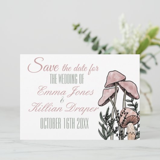 Pastel Modern Mushrooms Save The Date (Stehend Vorderseite)