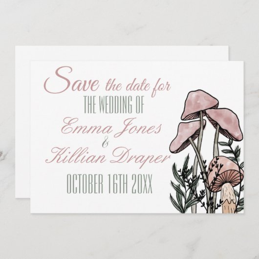 Pastel Modern Mushrooms Save The Date (Vorne/Hinten)