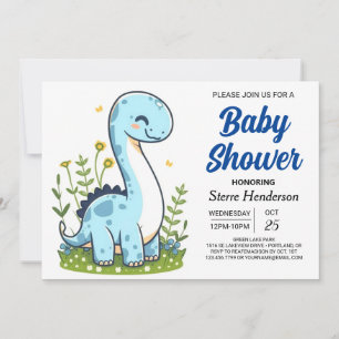 Pastel Modern Online Dinosaur Boy Baby Dusche Einladung
