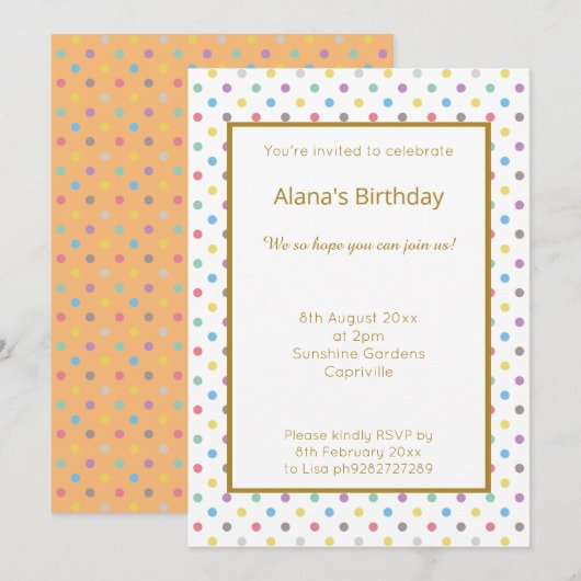 PASTEL MODERN WHITE GOLD SPOT PEACH ALL OCASASY EINLADUNG (Vorne/Hinten)