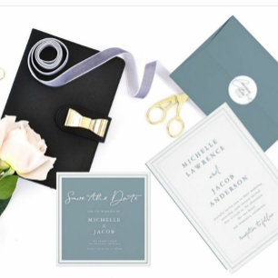 Pastel Modernes Minimalistisch Slate Blue Wedding Einladung