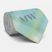 Pastel Monogram Aquamarin Gelb Grauer Karierter Ka Krawatte (Gerollt)