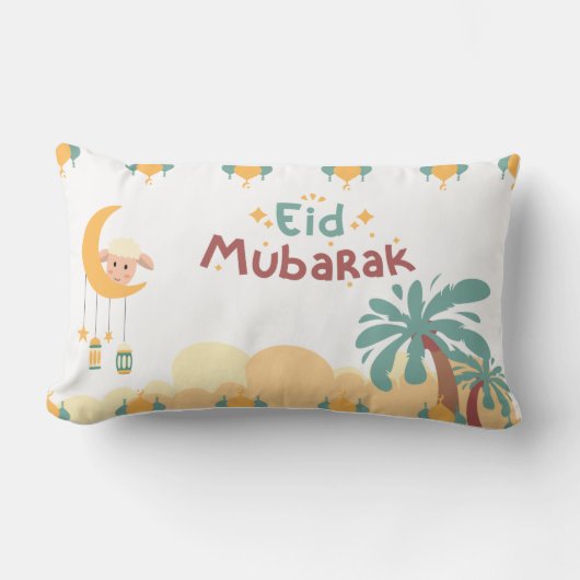 Pastel Moon & Palm Eid Mubarak Throw Pillow- eid Lendenkissen (Vorderseite)