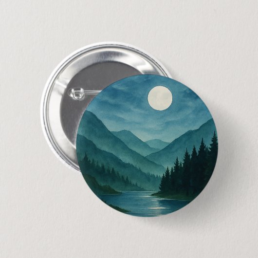 Pastel Moon über Starry Mountain Night Button (Vorne & Hinten)