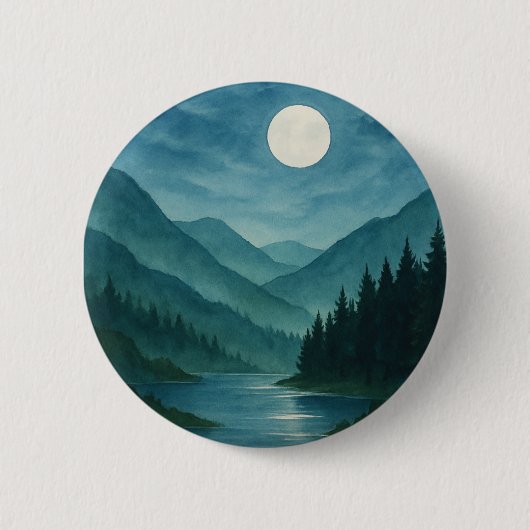 Pastel Moon über Starry Mountain Night Button (Vorderseite)