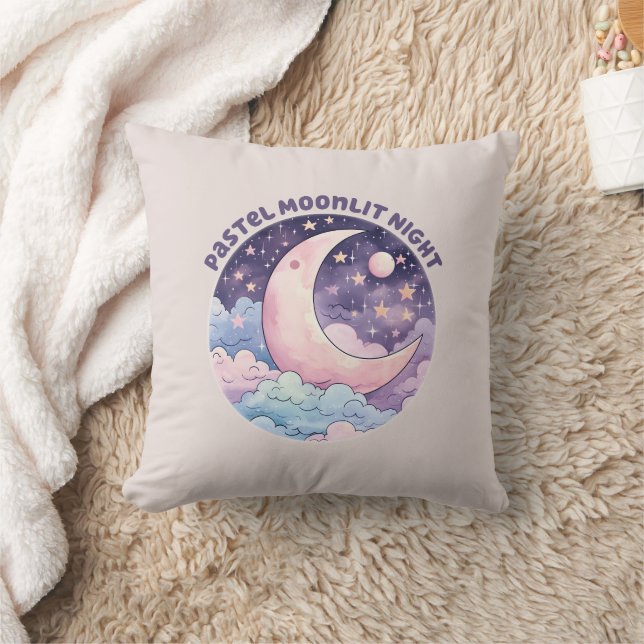 Pastel Moonlit Night - Dreamy Crescent Moon Kissen (Decke)