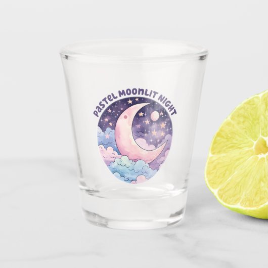 Pastel Moonlit Night - Dreamy Crescent Moon Schnapsglas (Vorderseite)