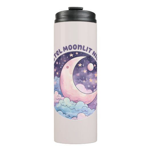 Pastel Moonlit Night - Dreamy Crescent Moon Thermosbecher (Vorderseite)