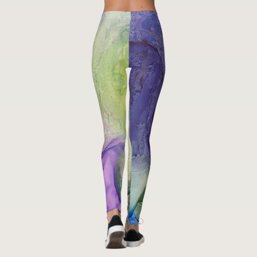 Pastel Multicolor Alkohol Tinte Abstrakte Art Leggings (Rückseite)