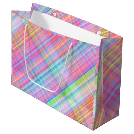 Pastel Multicolor Kariertes Gewebe Große Geschenktüte (Vorderseite Schrägansicht)