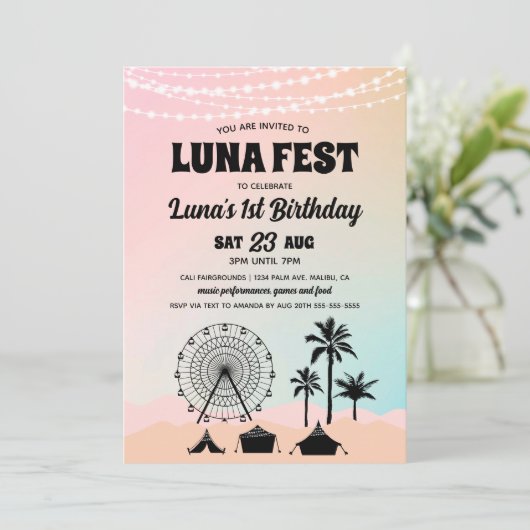 Pastel Music Festival Geburtstag Einladung (Stehend Vorderseite)