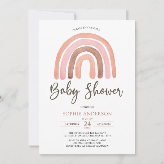 Pastel Muted Tones Boho Rainbow Baby Shower Einladung (Vorderseite)