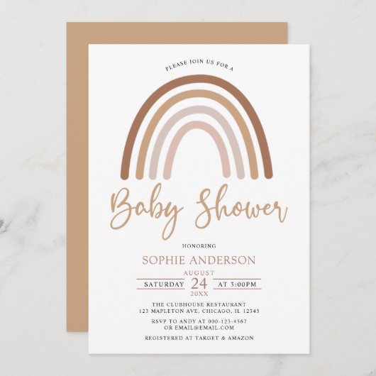 Pastel Muted Tones Boho Rainbow Baby Shower Einladung (Vorne/Hinten)