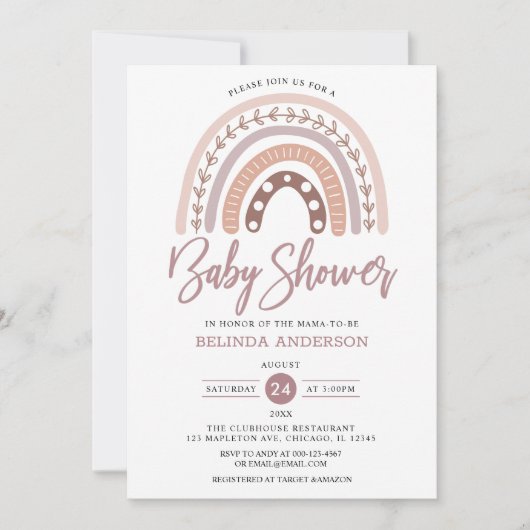 Pastel Muted Tones Boho Rainbow Baby Shower Einladung (Vorderseite)