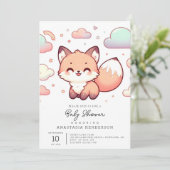 Pastel Mythical Fox Babydusche Einladung (Stehend Vorderseite)