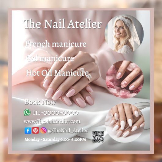 Pastel Nail Salon Elegant Hands Pink Manicure Text Fensteraufkleber (Blatt 2)