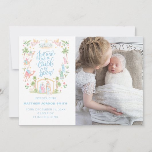 Pastel Nativity Baby Announcement Photo Card (Vorderseite)